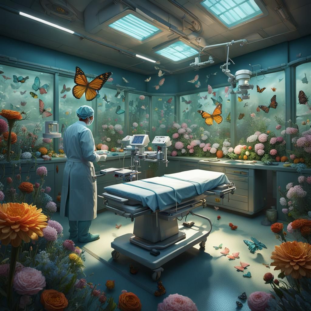 Whimsical Operating Room Scene with Bursting Life