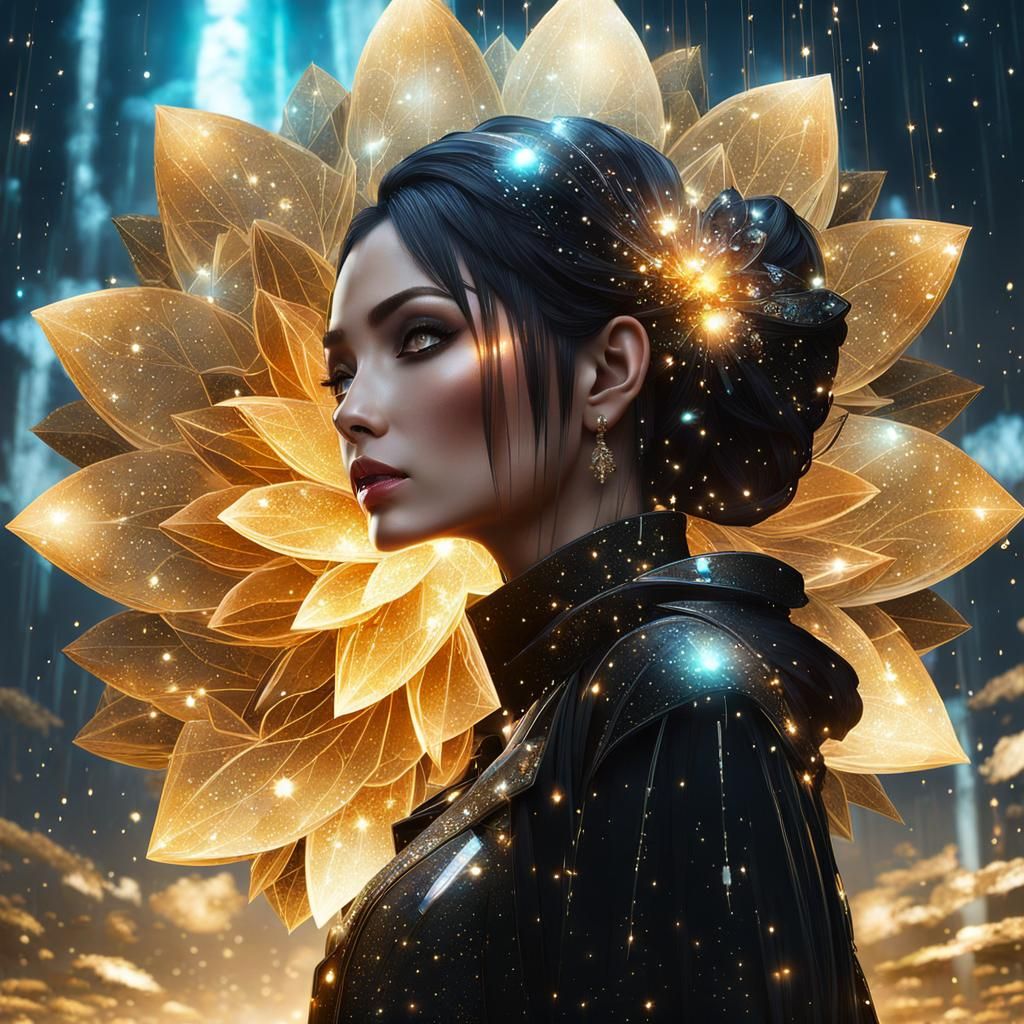 Bioluminescent Crystal Lotus with Glitter Rain