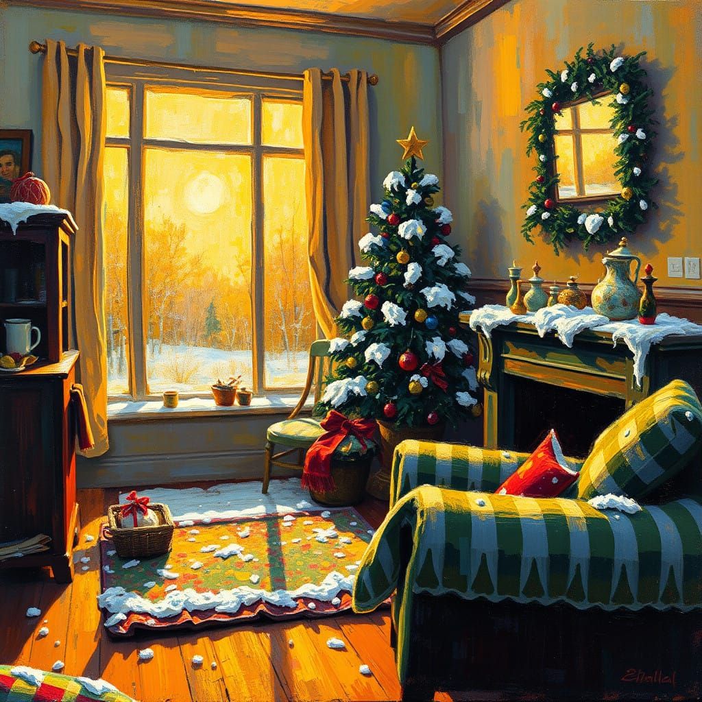 Warm Golden Light Illuminates a Bustling Christmas Household...