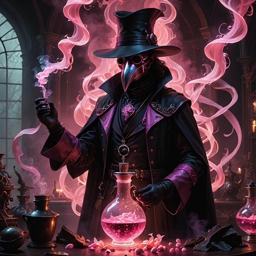 Tiefling Alchemist Mixing Glowing Pink Poison