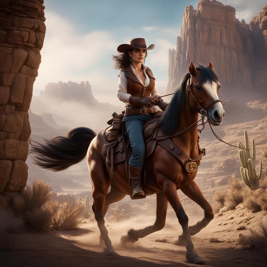 Penelope Cruz as Pony Express Rider in Western Art