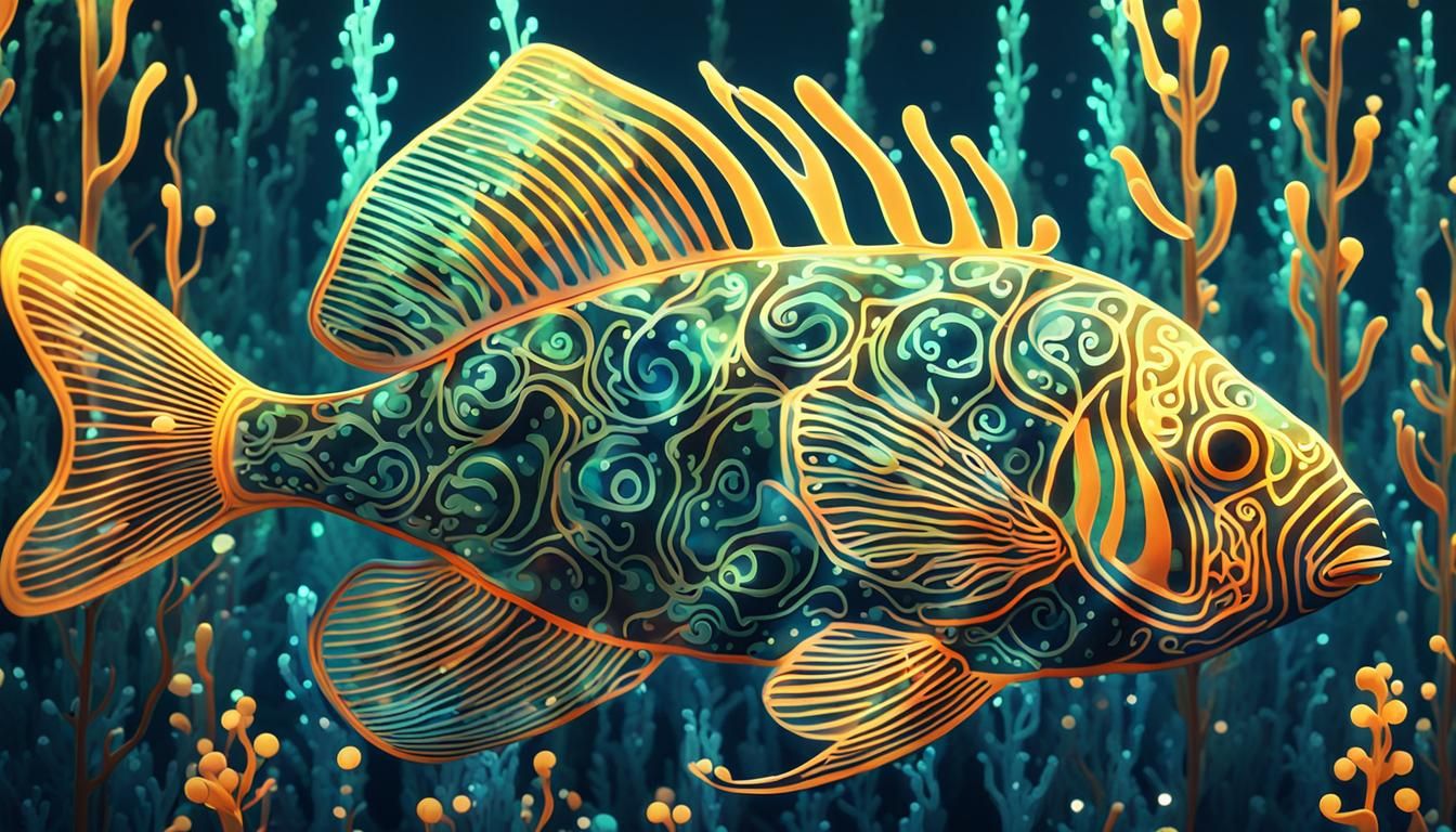 Whimsical Glowing Fish in Underwater Forest