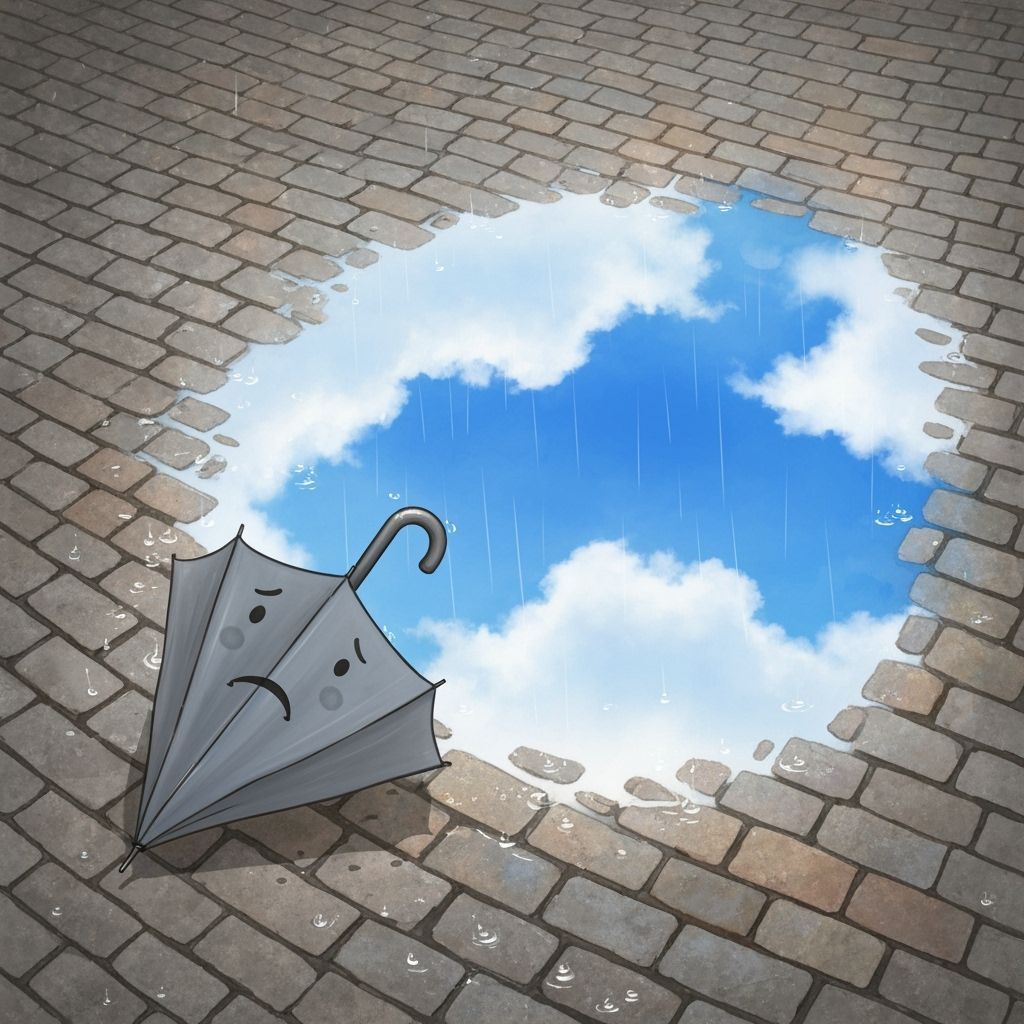 Lonely Umbrella on Cobblestone Street in Turner Style