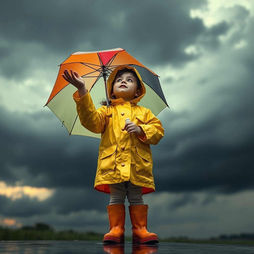 Girl in Yellow Raincoat During Summer Storm