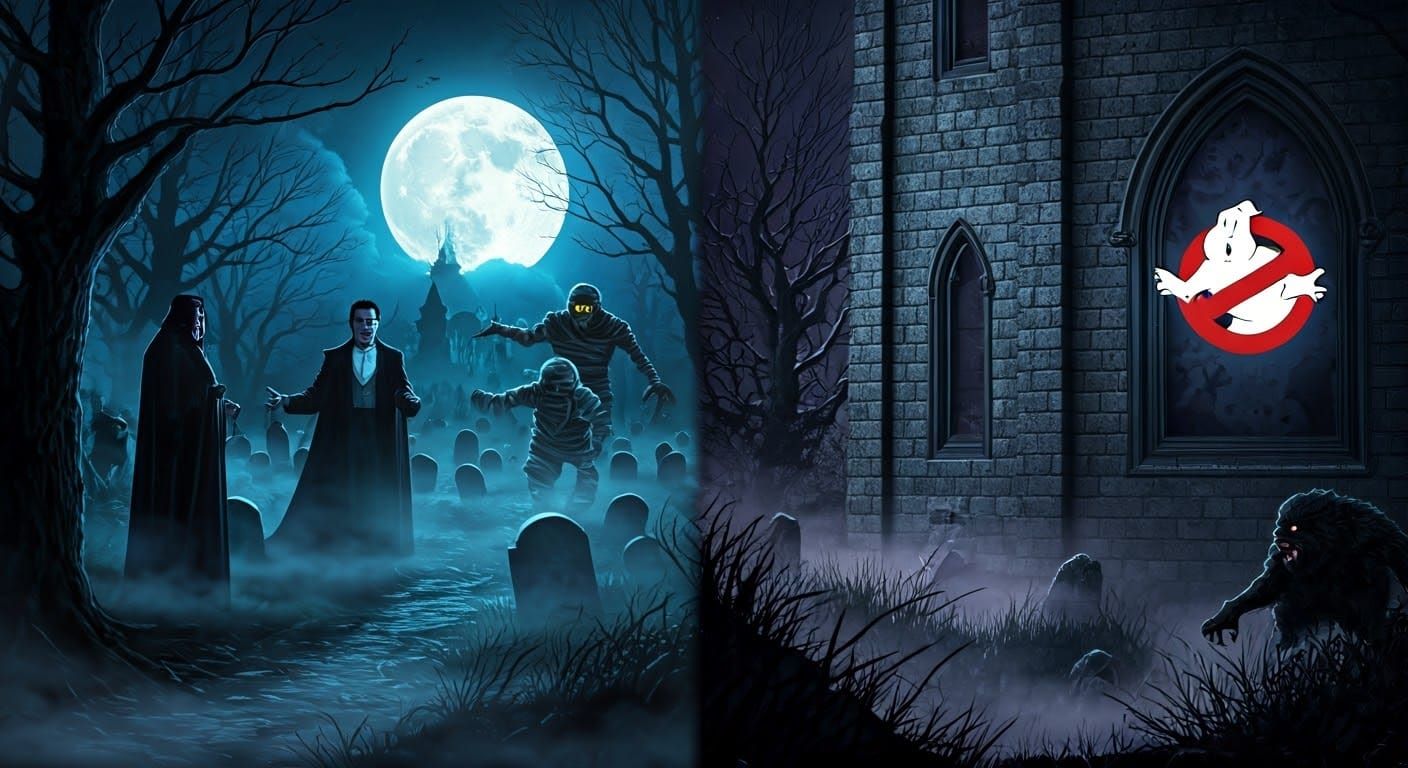 Ghostbusters Battle Dracula and Monsters in Eerie Graveyard