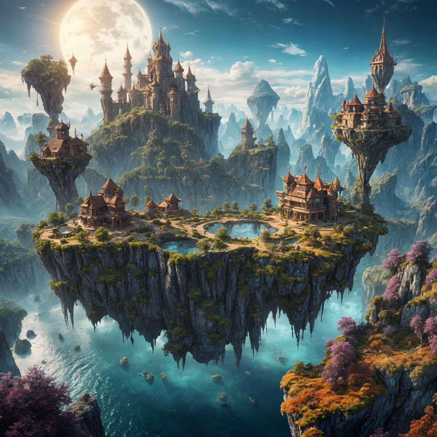 Magical Floating Islands in Fantasy Landscape
