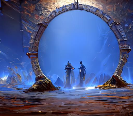 Monks Emerging from Stargate Portal as Digital Painting