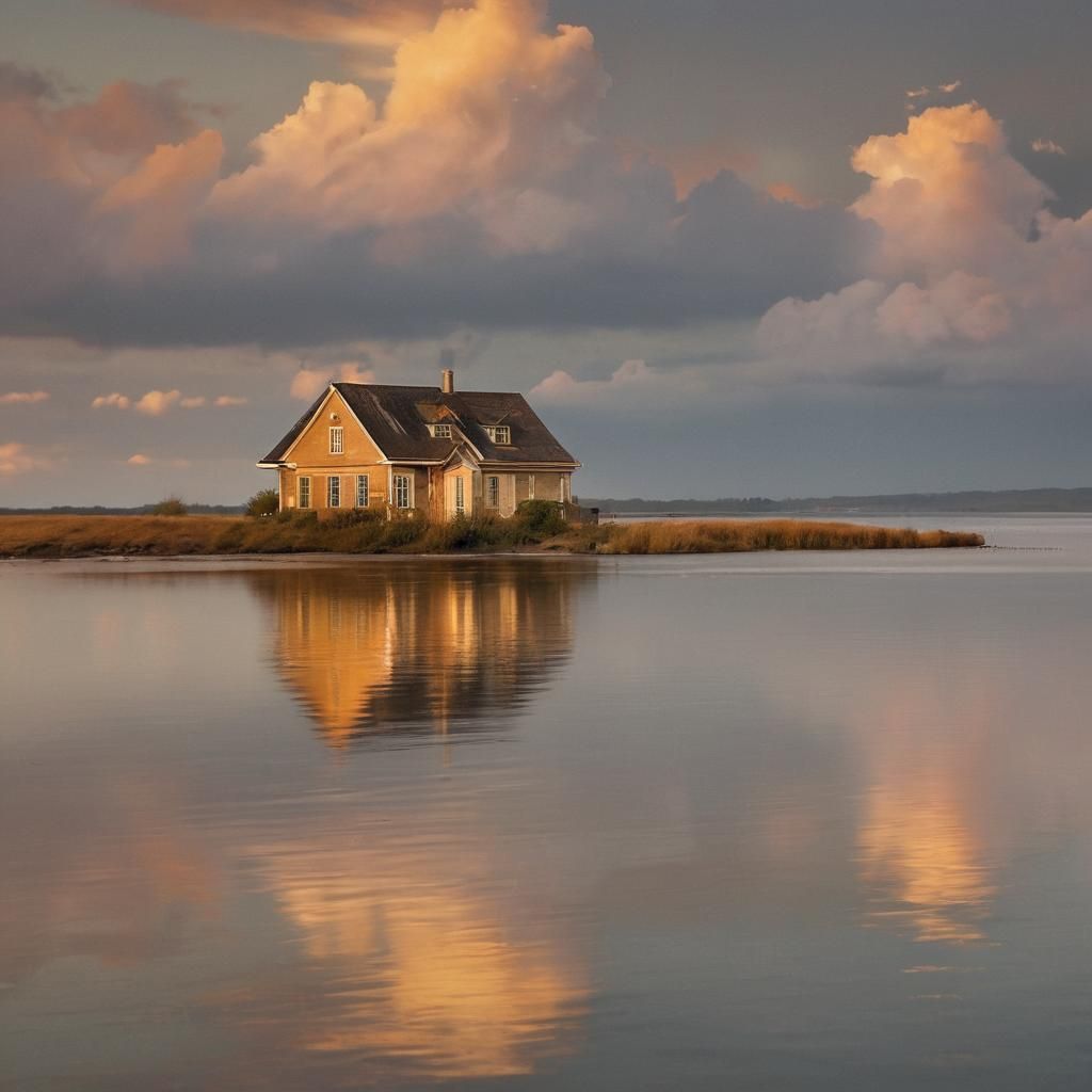 Dreamy Impressionist House at Water's Edge