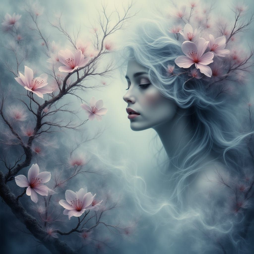 Ethereal Woman in Dreamy Sirenberry Landscape