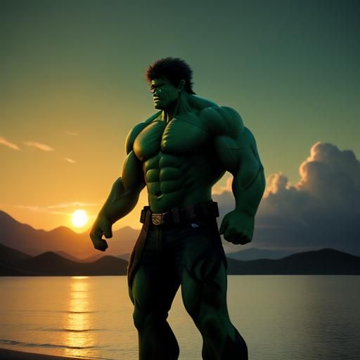 Hulk at Sunset: A Cinematic Film Still