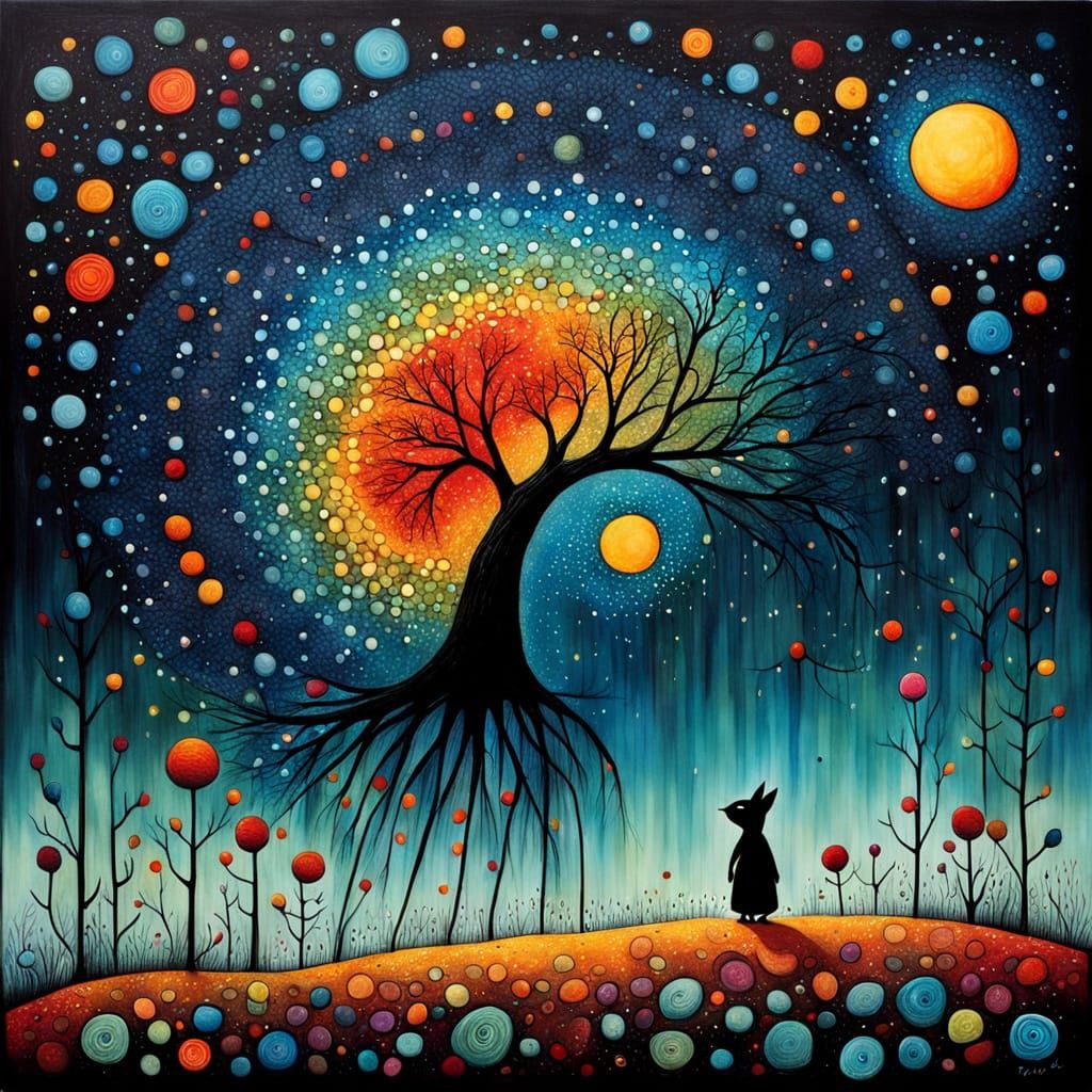 Vibrant Aboriginal Dot Painting of Turmoil