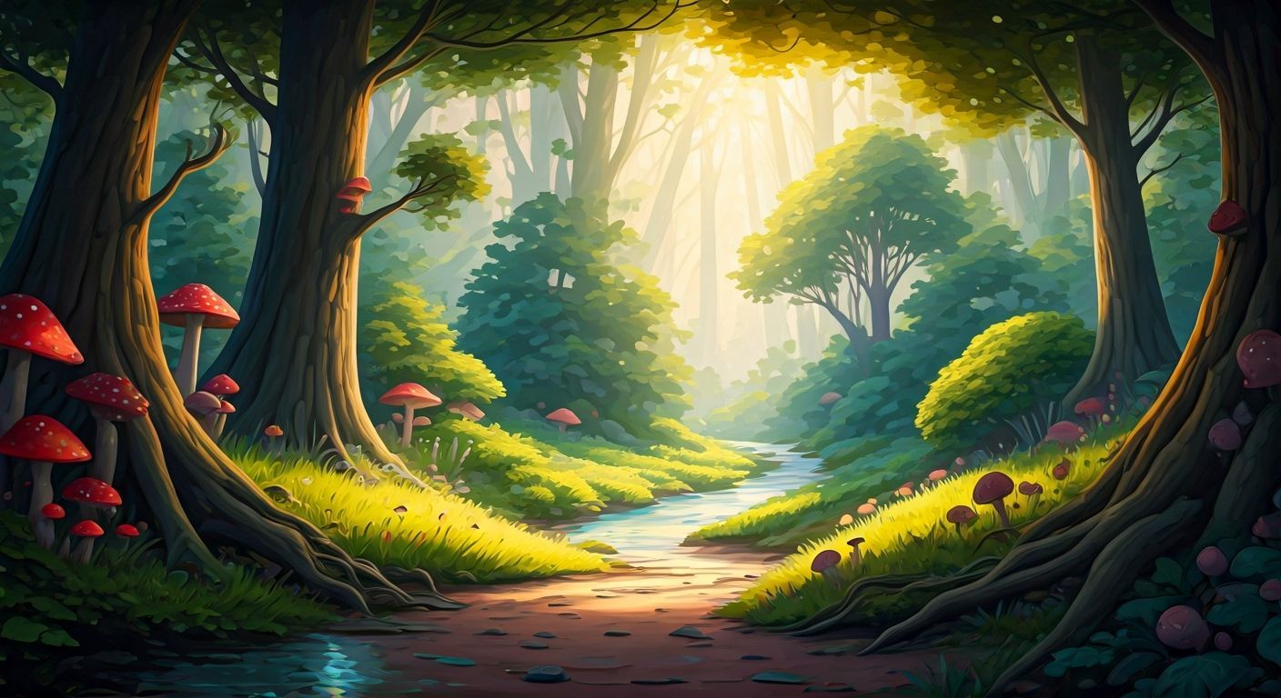 Magical Forest of Childlike Art in Energetic Oil Painting St...