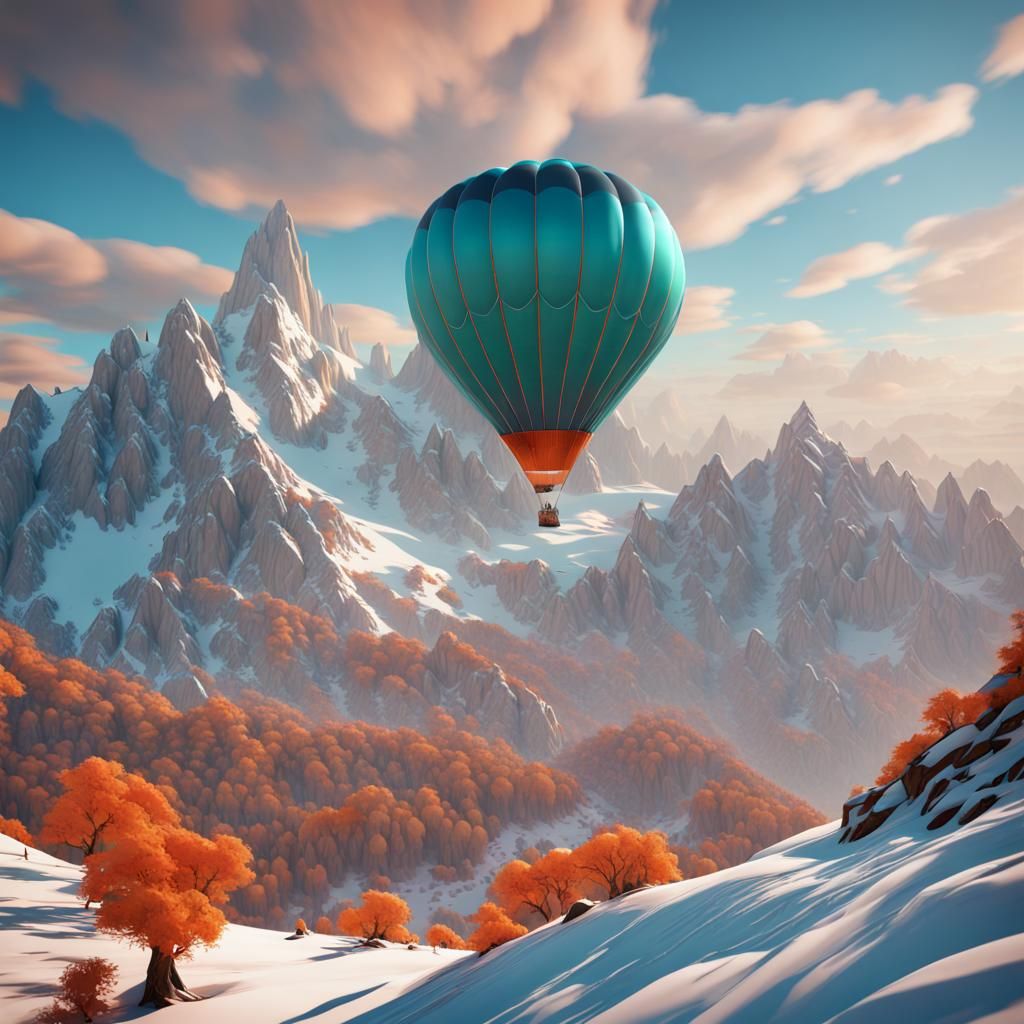 Hot Air Balloon Over Snowy Mountains in 8K