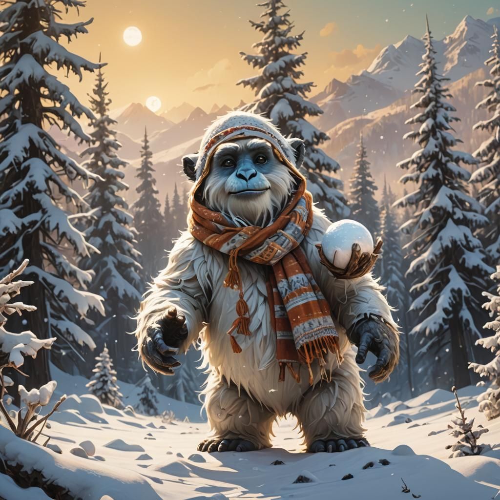 Baby Yeti's Snowy Mountain Adventure: Matte Painting