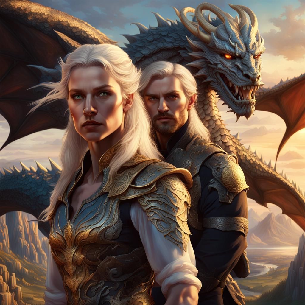 Regal Woman in Dragon Landscape: Fantasy Art