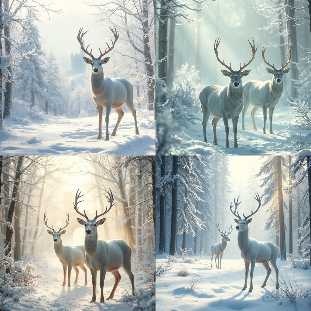 Magical Winter Landscape with White Deer