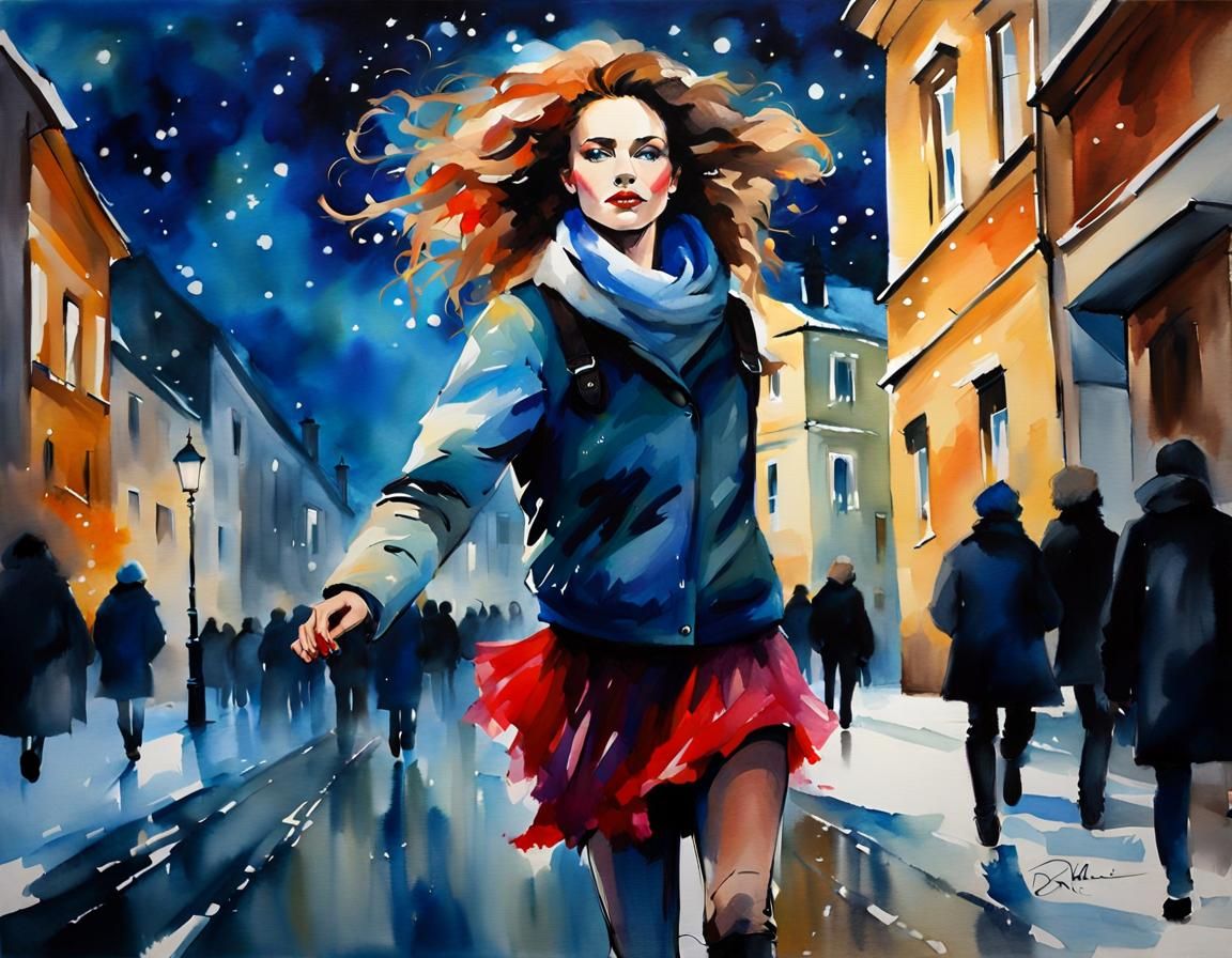 Lithuanian Woman in Vilnius: Watercolor Painting