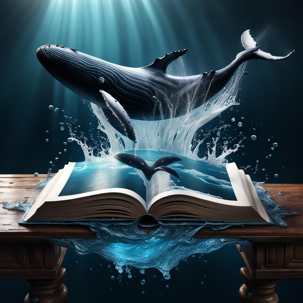 Whale Leaping from Book Made of Water