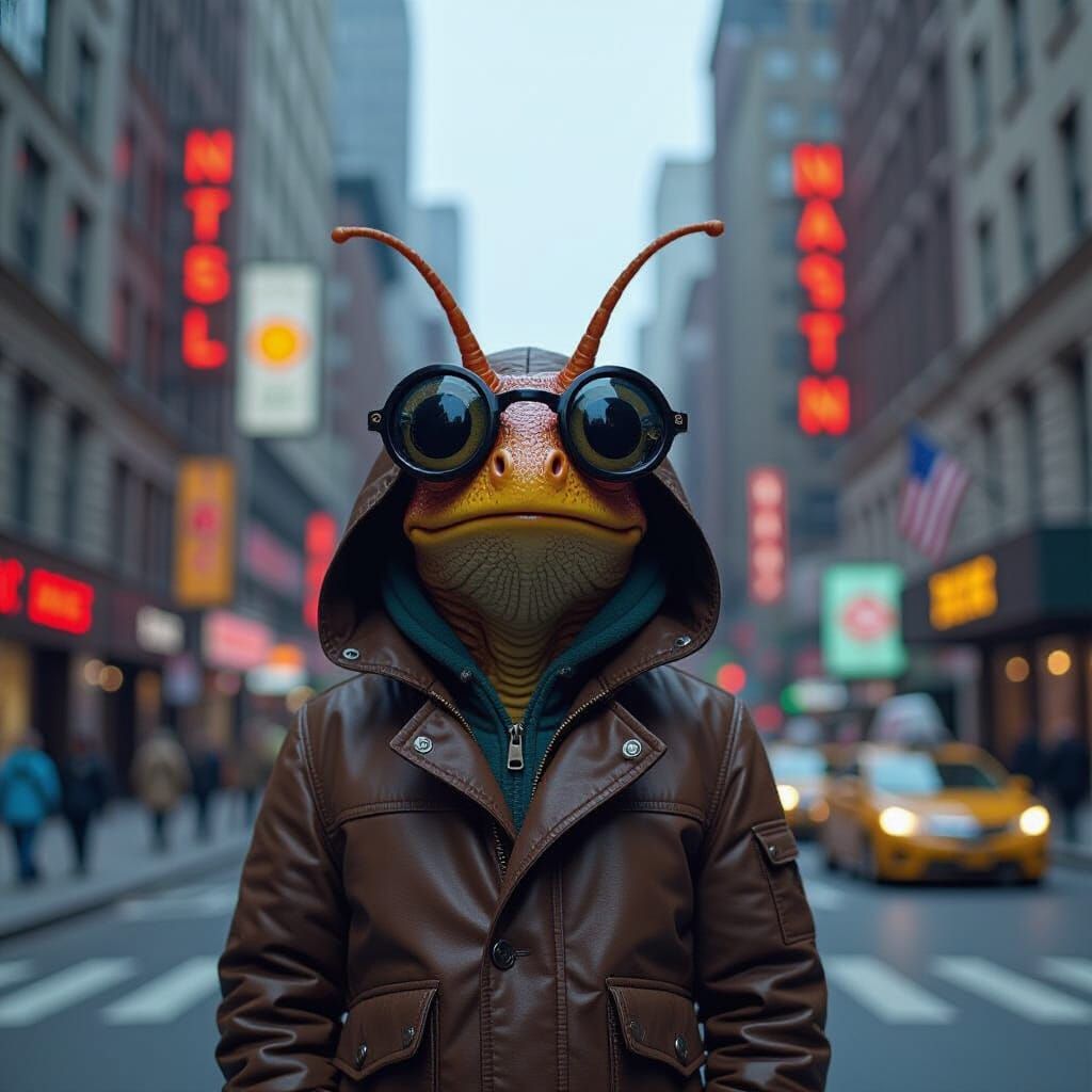 Caterpillar Amazed by New York Neon Lights