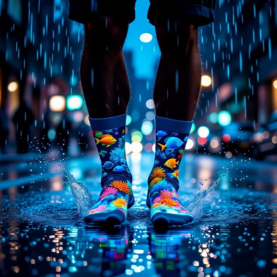 Surreal Socks Reveal Underwater Reef in Rain