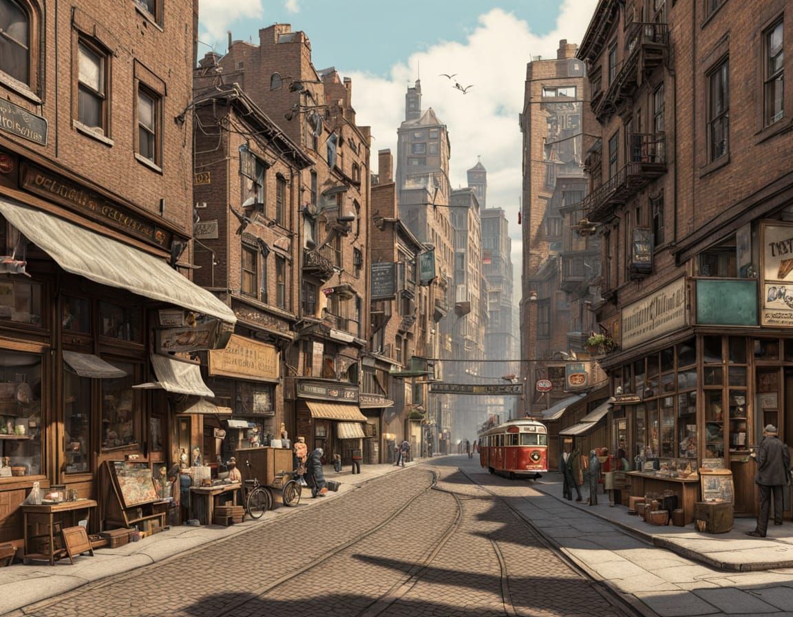 Surreal City Street Scene from Vintage Parts