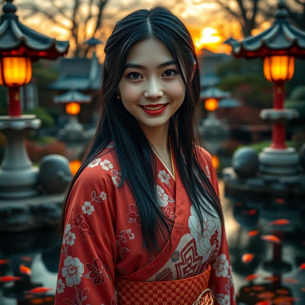 Samara from The Ring: Serene Japanese Garden Portrait