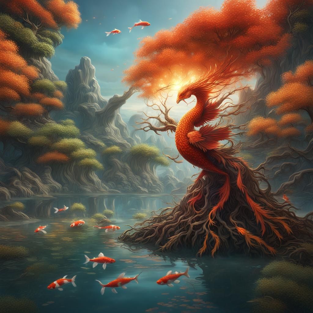 Phoenix Over Mangrove: Detailed Matte Painting