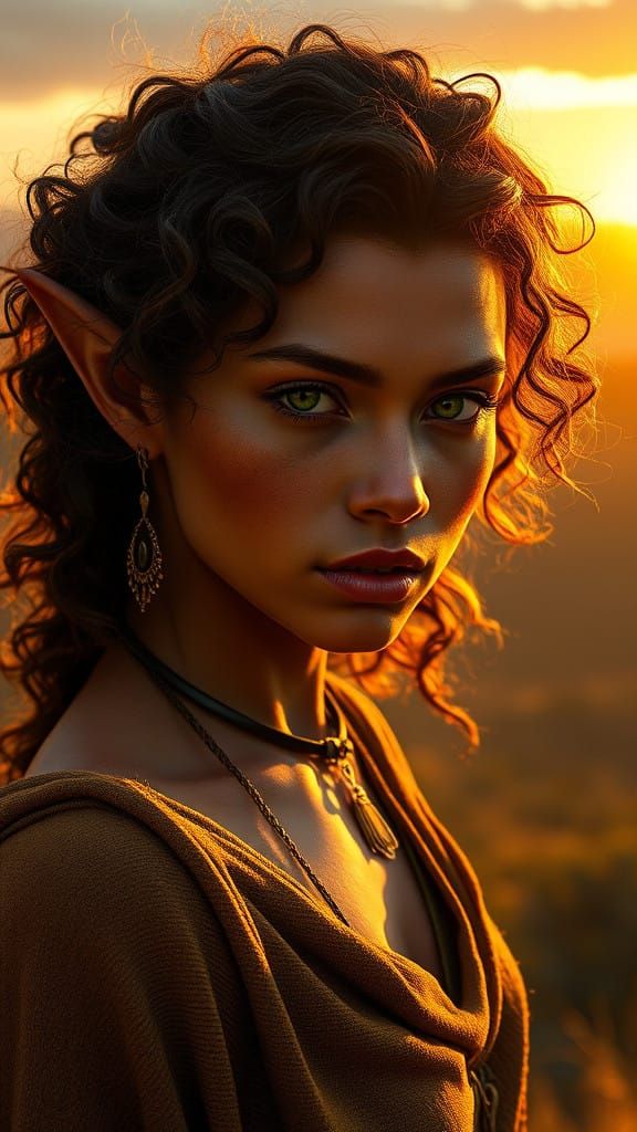 Fierce Female Elf in Golden Hour Elegance