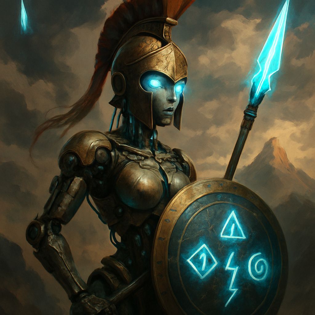 Arcane Android Woman with Energy Weaponry