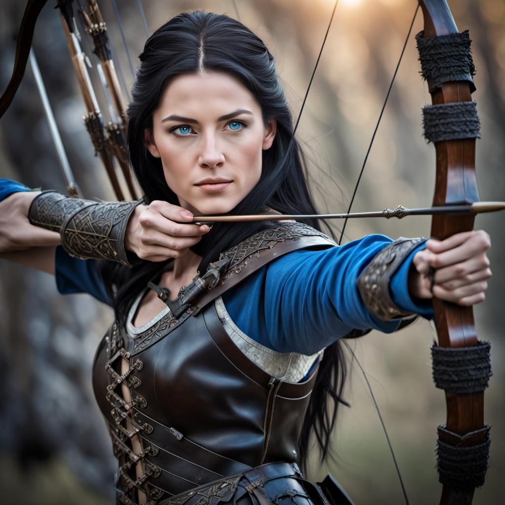 Medieval Female Archer with Bow and Arrows