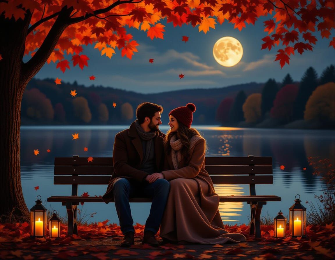 Autumn Couple Under Moonlit Canopy