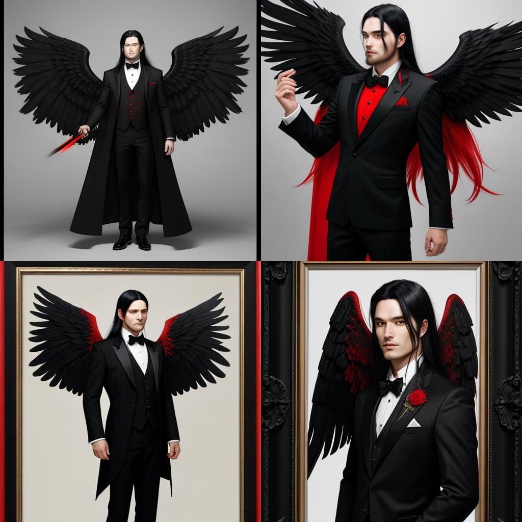 Winged Man in Black Suit: Fantasy Portrait