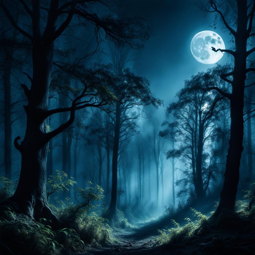 Moonlit Forest Digital Matte Painting