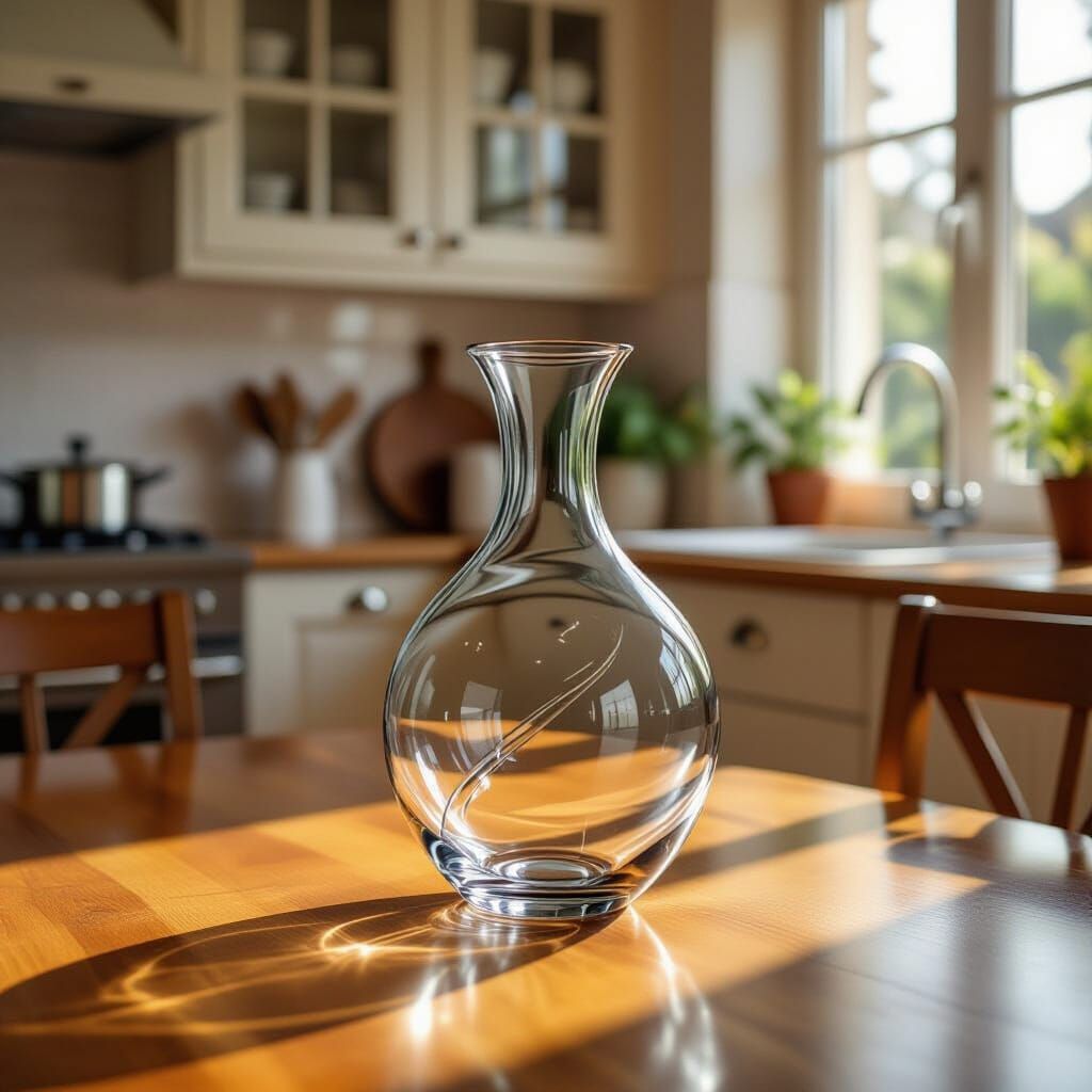 Elegant Glass Vase Still Life on Kitchen Table