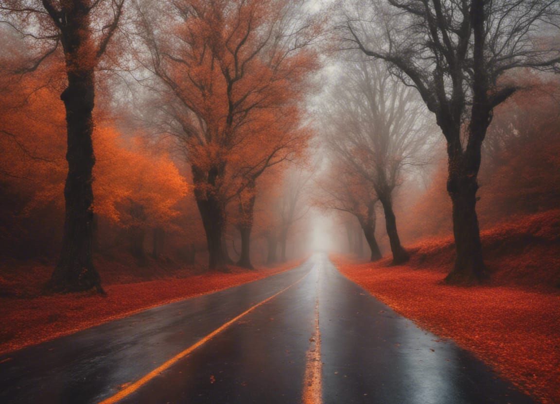 Autumn Road: A Cinematic Digital Painting