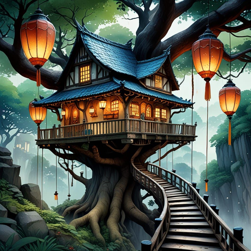 Enchanted Treehouse in Vibrant Whimsy Style
