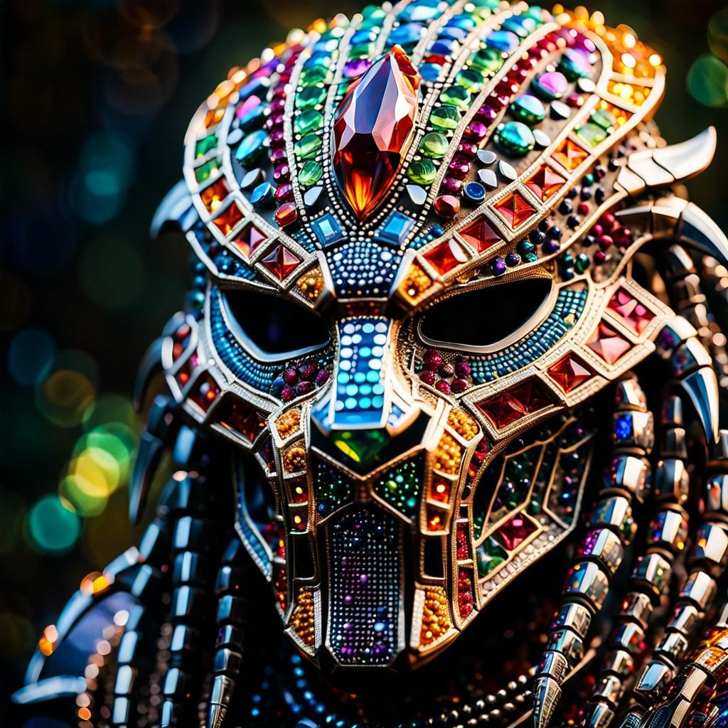 Gem-Encrusted Predator Mask Shimmers in Sunlight