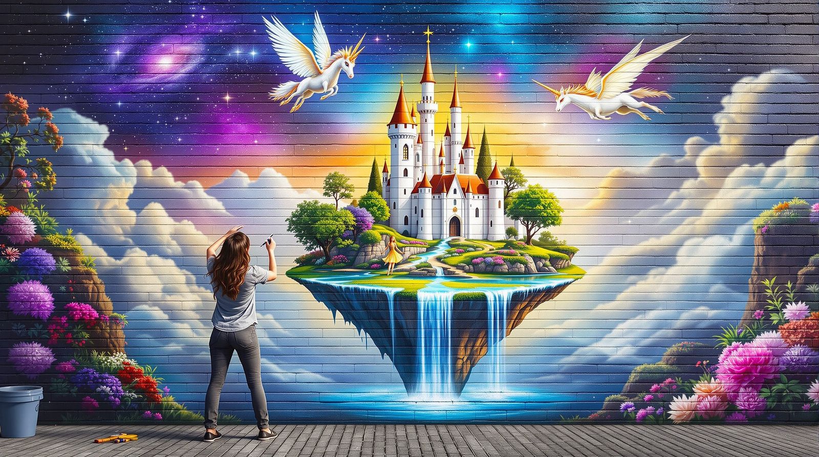 Fantasy Landscape Airbrush Art on City Wall