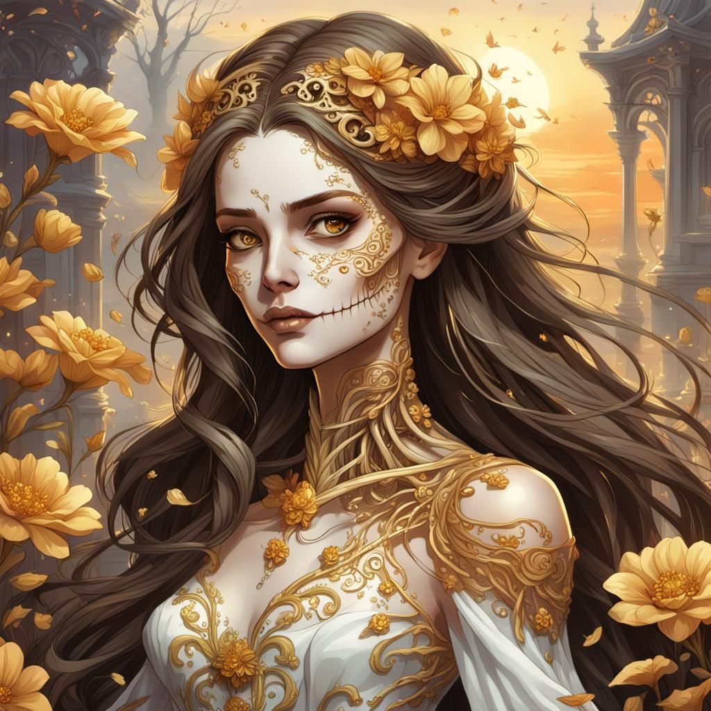 Skeleton with Flowers in Fantasy Art Style