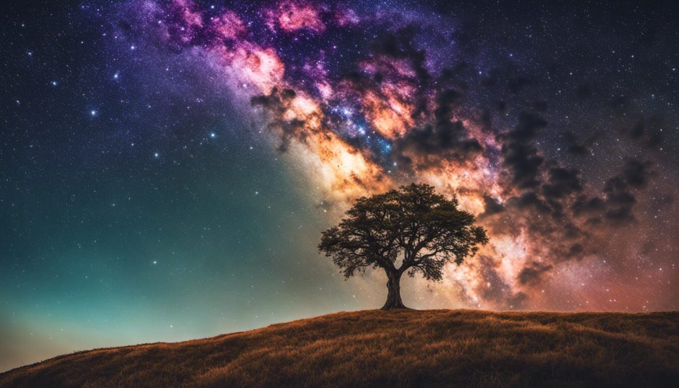 Lone Tree Under Galaxy Sky Astrophotography