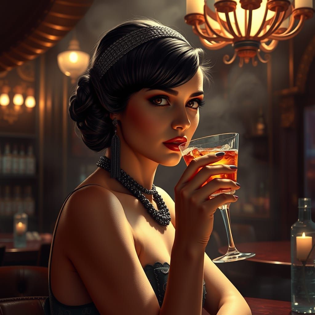 Flapper Portrait in Art Deco Bar, Concept Art