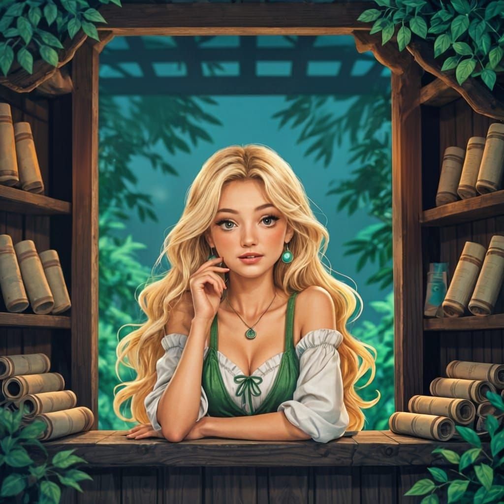 Enchanted Woman with Lanterns, Mary Blair Style