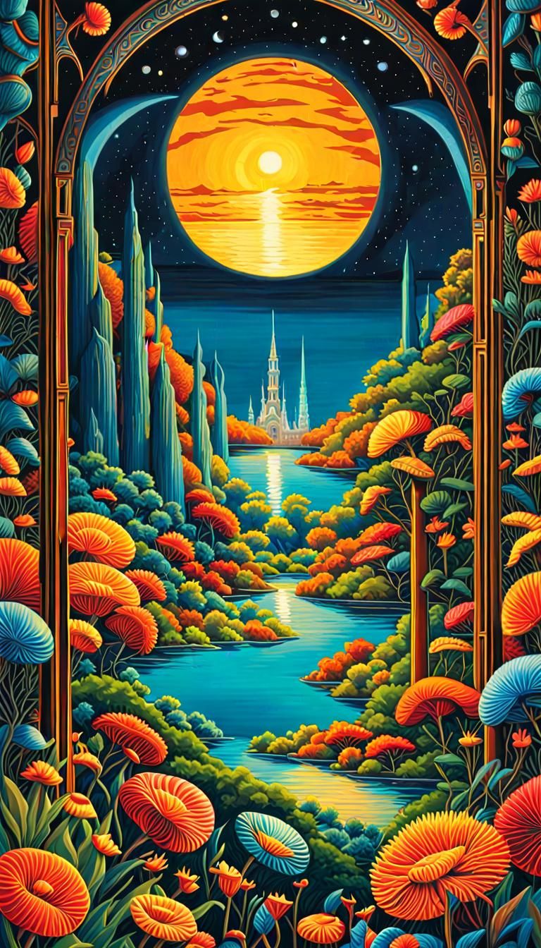Psychedelic Landscape Poster Art in Digital Illustration