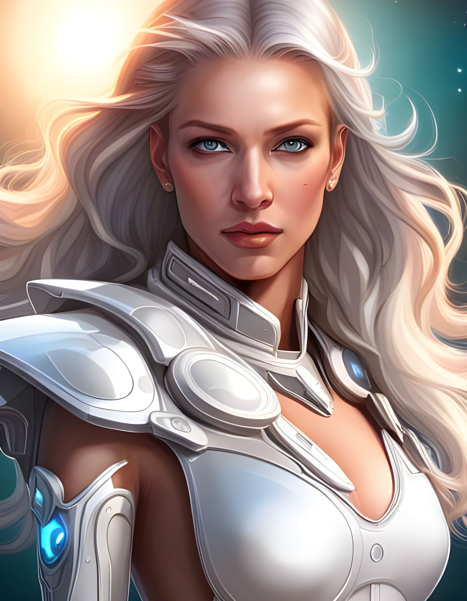 Silver Mecha Goddess Portrait in Cosmic Stardust