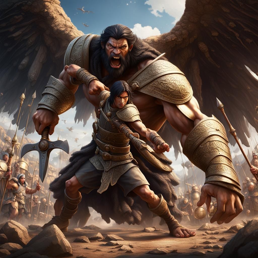 King David vs Goliath: Detailed Matte Painting