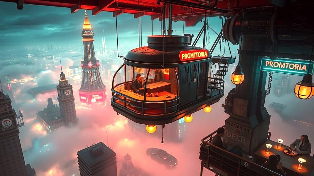 Sci-Fi City Cafe-Bar in Vintage Style