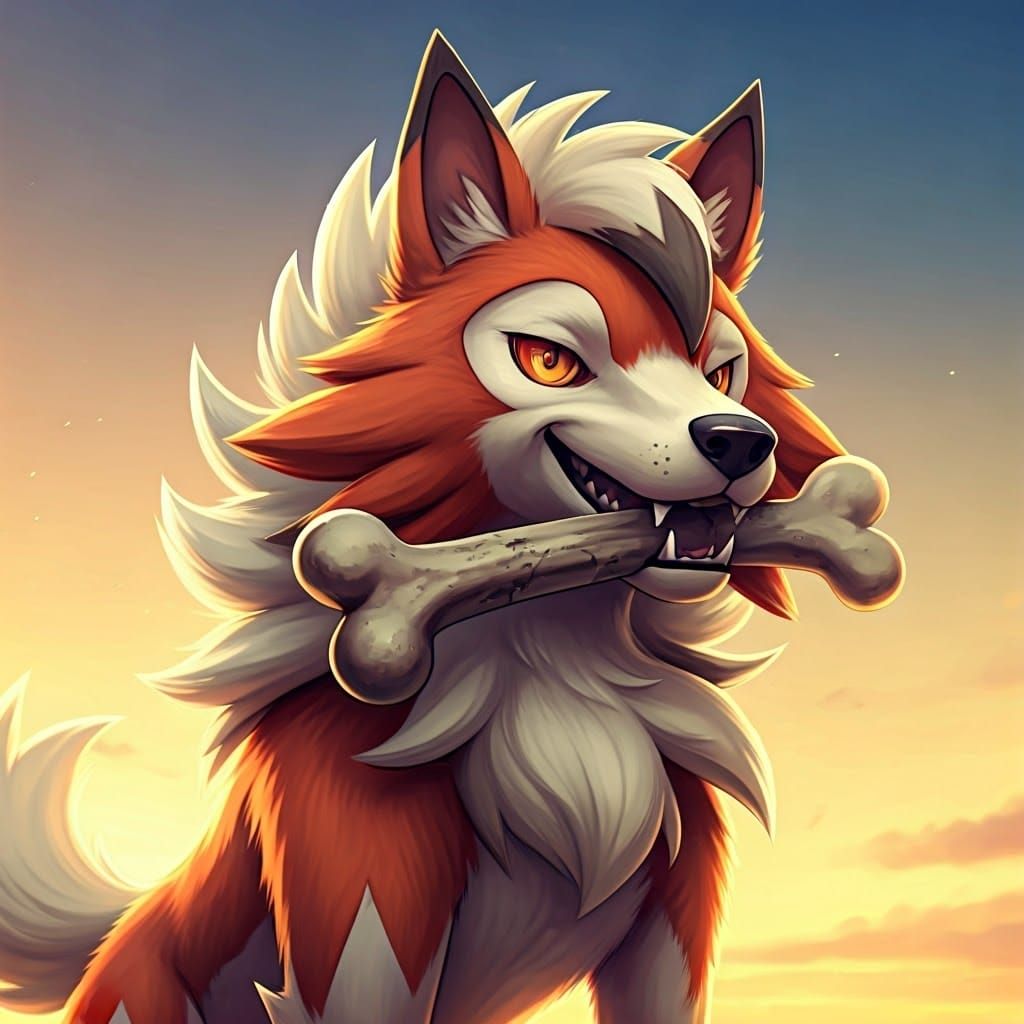 Lycanroc with Bone: Canine Spirit in Vibrant Art