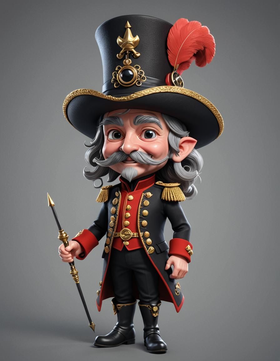 Baron Munchausen Portrait in Chibi Style 3D Rendering
