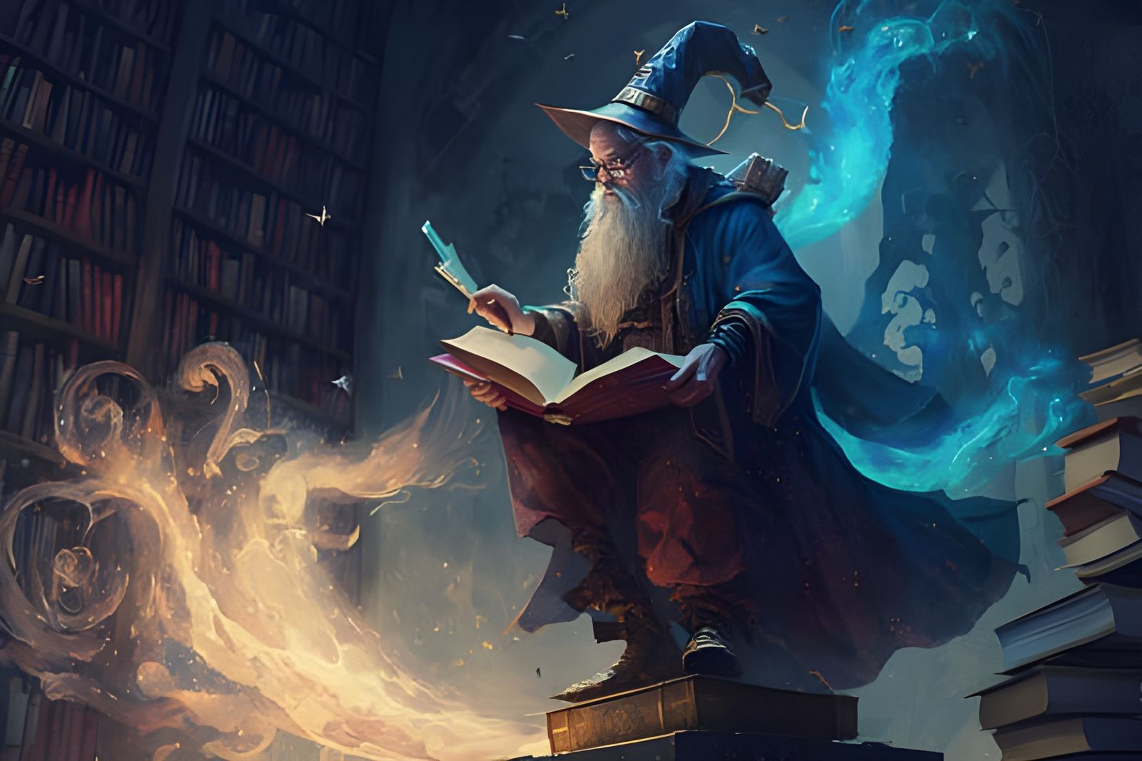 Enchanted Bookkeeper in Mystical Library