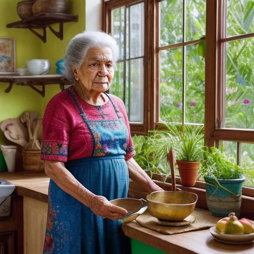 Abuela in Golden Light: A Latin American Folk Art Oil Painti...